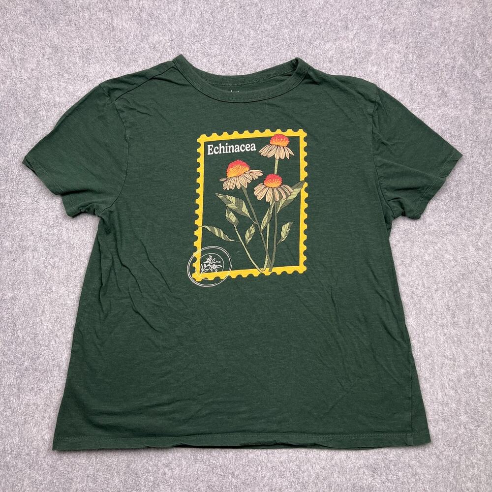 Dip Echinacea T-Shirt Womens Medium Green Cotton Short Sleeve